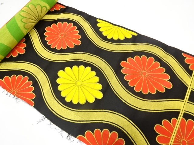 JAPANESE KIMONO / ANTIQUE BOLT FOR OBIGAWA / WOVEN KIKU